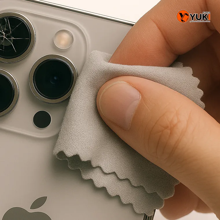 การเช็ดเลนส์กล้อง iPhone ด้วยผ้าไมโครไฟเบอร์อย่างถูกวิธี เพื่อป้องกันรอยและรักษาความคมชัดของภาพถ่าย