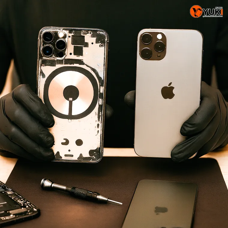 ทีมช่าง Yuki Center กำลังเปลี่ยนกระจกหลัง iPhone ด้วยเครื่องมือซ่อมมาตรฐานมืออาชีพ