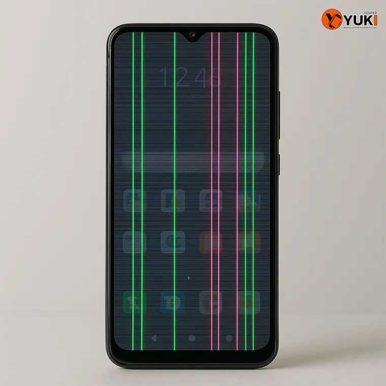 มือถือจอ AMOLED มีเส้นสีเขียวและชมพูแนวตั้งเต็มจอ ปัญหาหน้าจอขึ้นเส้นที่เกิดจากการชำรุดของจอแสดงผล ต้องซ่อมหรือเปลี่ยนจอใหม่กับร้านซ่อมมือถือที่ได้มาตรฐาน