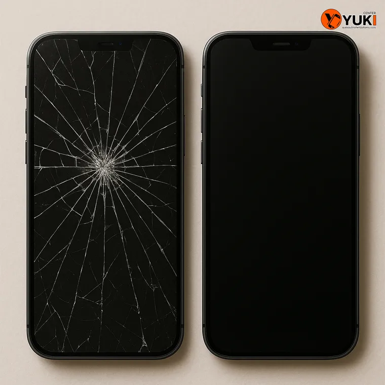 Before After iPhone หน้าจอแตก ซ่อมจอใหม่ที่ Yuki Center