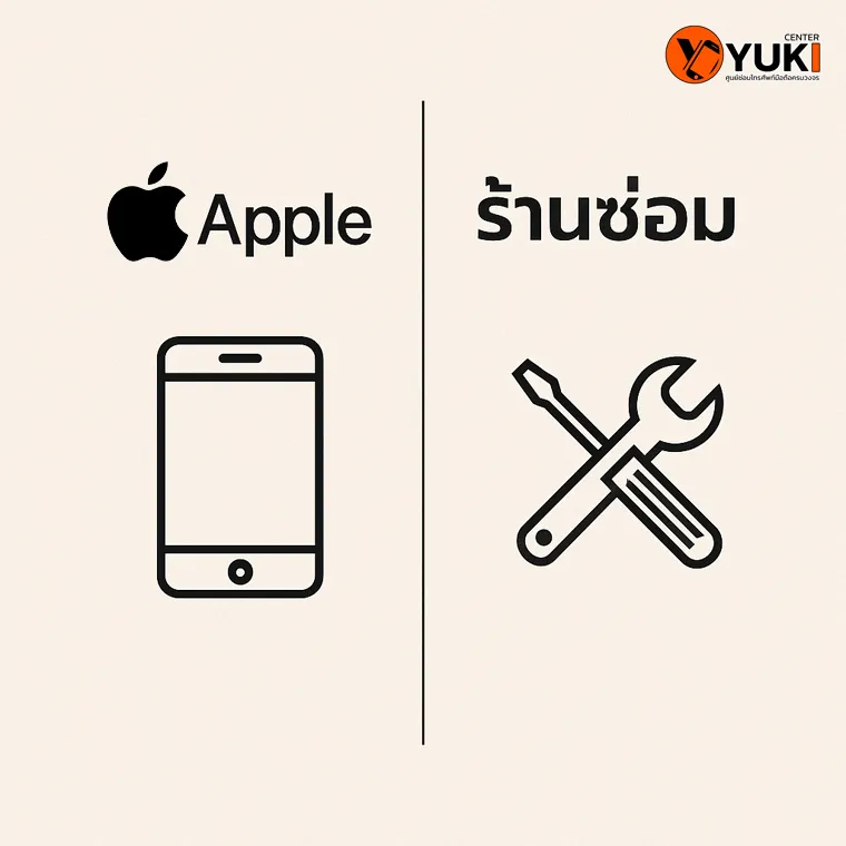 อินโฟกราฟิกเปรียบเทียบการซ่อม iPhone ระหว่างศูนย์ Apple และร้านซ่อมมือถือทั่วไป