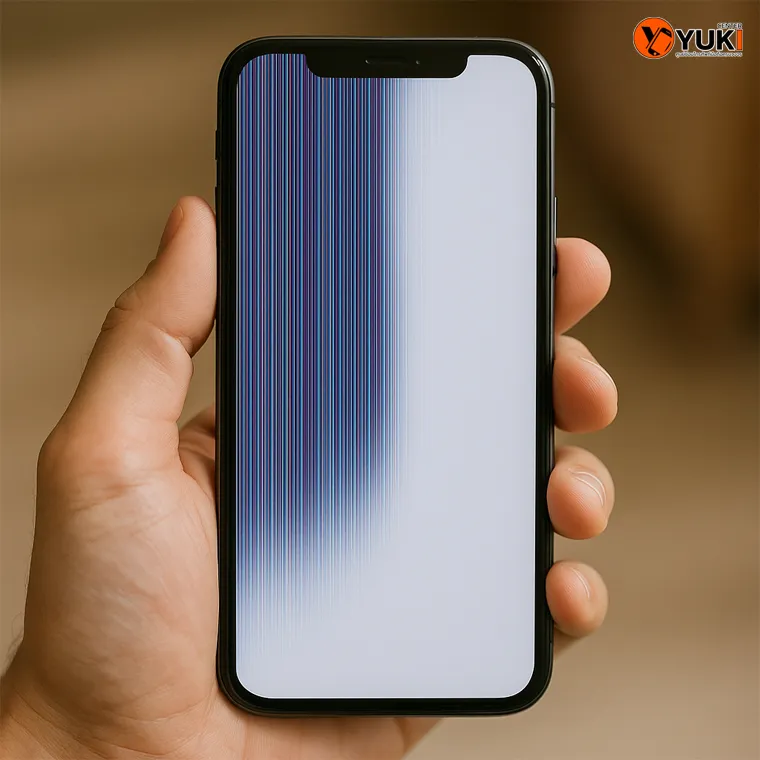 ภาพ Close-up iPhone หน้าจอเป็นเส้น ก่อนจะกลายเป็นจอขาว ปัญหาที่ควรรีบซ่อม