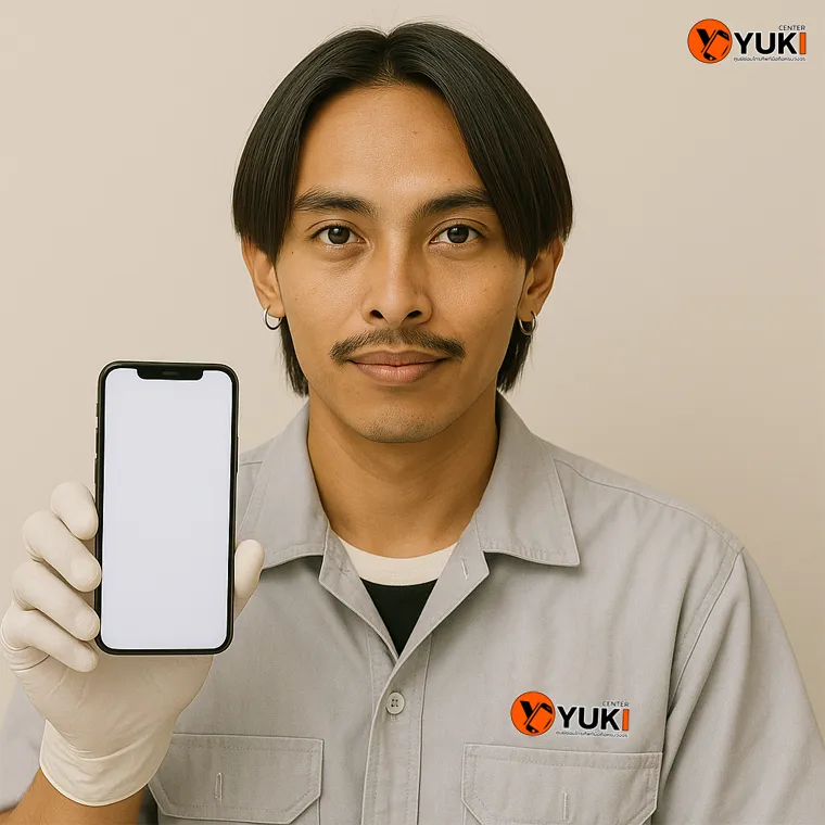 ช่าง Yuki Center ตรวจเช็ก iPhone หลังซ่อม หน้าจอขาวพร้อมรับประกันคุณภาพ