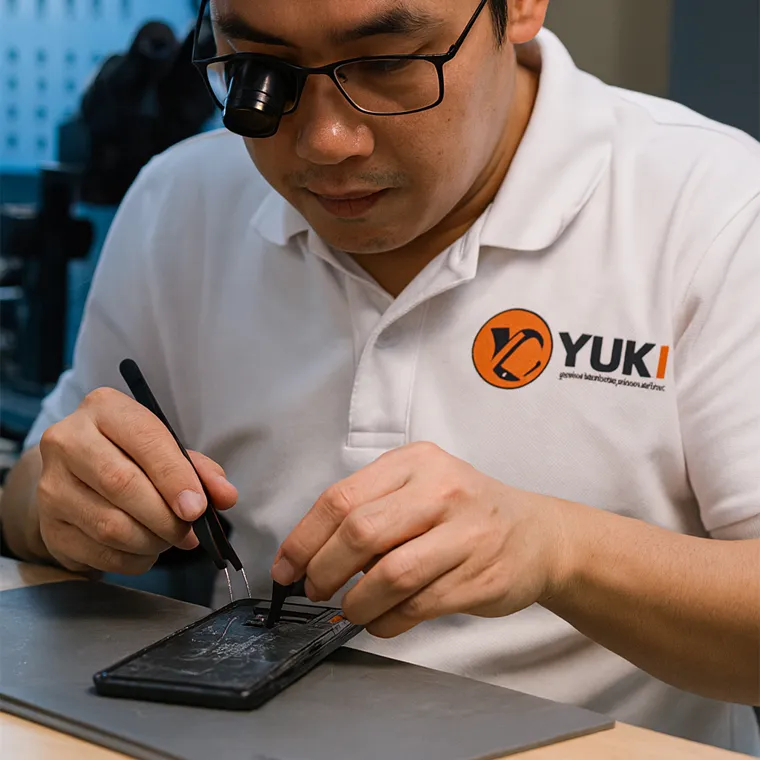 ช่าง Yuki Center กำลังซ่อมมือถือหน้าจอแตก ด้วยเครื่องมือมาตรฐาน ใช้อะไหล่แท้ บริการซ่อมมือถือครบวงจร
