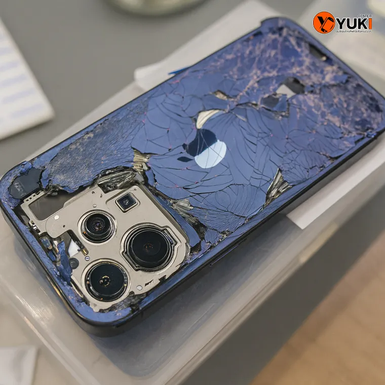 กระจกหลัง iPhone แตกละเอียดจากการตก เปลี่ยนใหม่ได้ที่ Yuki Center โดยช่างผู้เชี่ยวชาญ