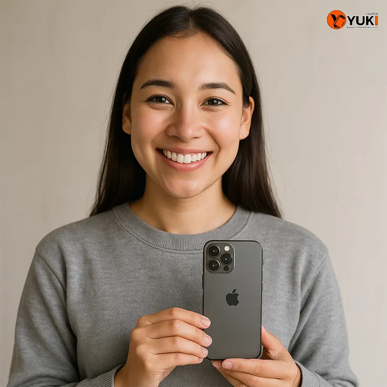 ลูกค้ายิ้มรับ iPhone หลังซ่อมเสร็จ พอใจบริการซ่อมมือถือที่ Yuki Center