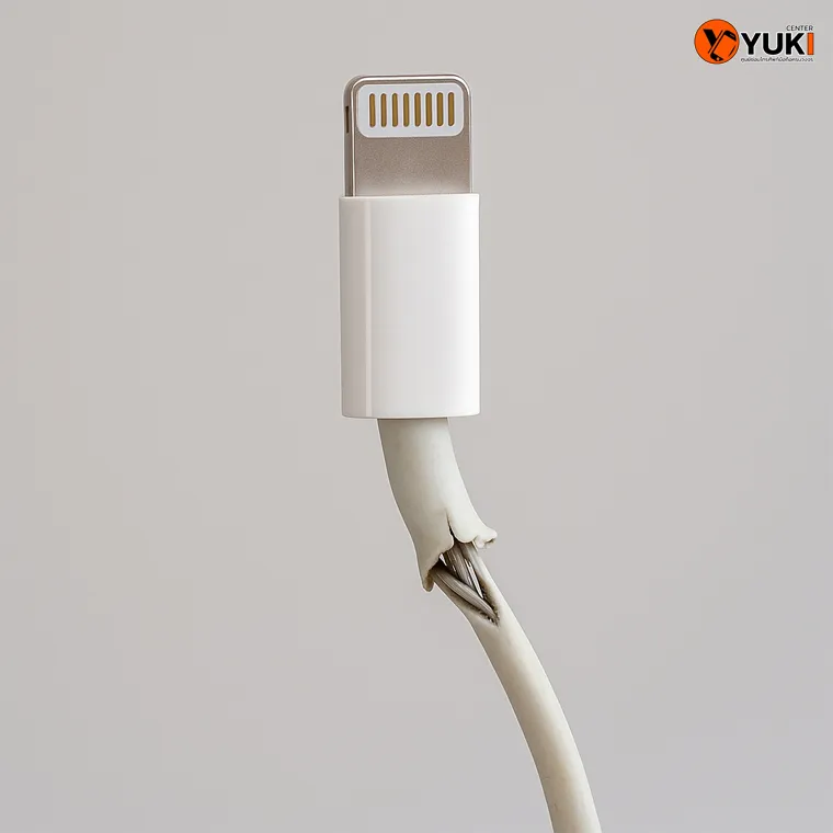 สายชาร์จมือถือชำรุด หักงอจนขาดใน เสี่ยงไฟฟ้าลัดวงจรและชาร์จไม่เข้า – Yuki Center