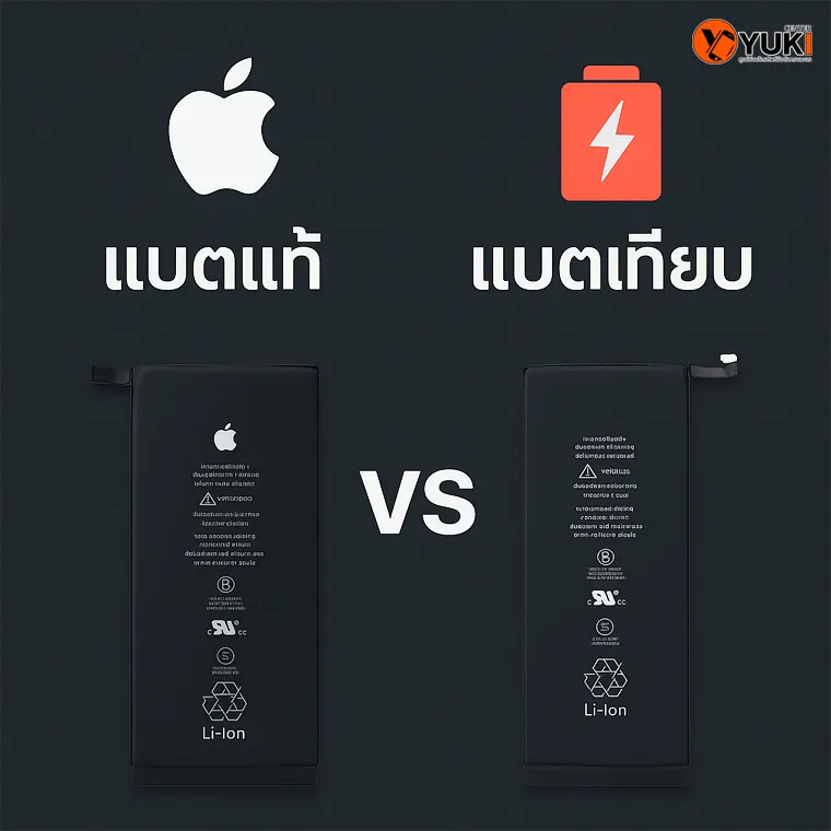 ภาพเปรียบเทียบแบตแท้ Apple กับแบตเทียบ ความแตกต่างด้านคุณภาพและความปลอดภัยในการใช้งาน