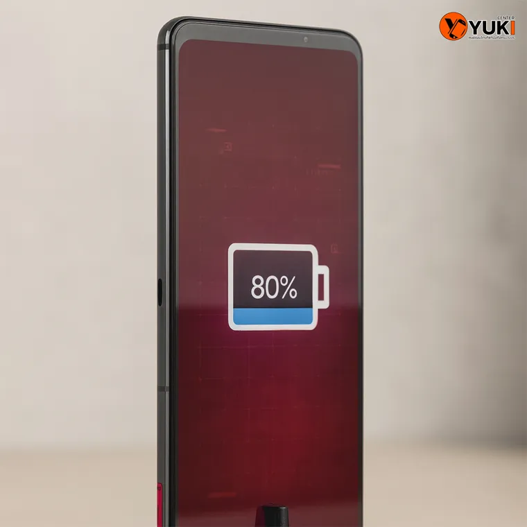 มือถือกำลังชาร์จแบตเตอรี่ที่ 80% แสดงประสิทธิภาพหลังเปลี่ยนแบตใหม่ที่ Yuki Center