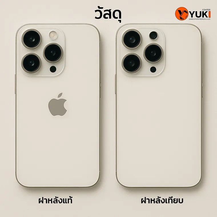 ภาพเปรียบเทียบฝาหลัง iPhone แท้กับฝาหลังเทียบ ความแตกต่างของวัสดุและคุณภาพการซ่อม