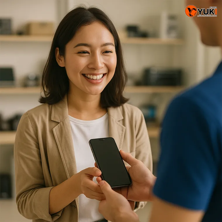 ภาพมือถือกำลังเสียบสายชาร์จ iPhone ไม่เข้า เพราะพอร์ตชาร์จหลวม – Yuki Center ร้านซ่อมมือถือมืออาชีพ