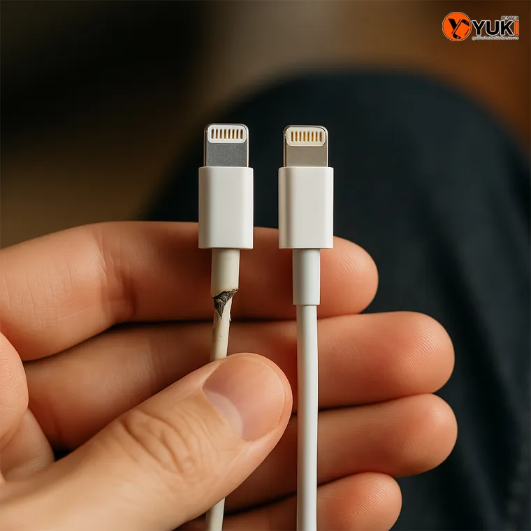 สายชาร์จ iPhone ชำรุดเทียบกับสายใหม่ สาเหตุที่ทำให้มือถือชาร์จแบตไม่เข้า