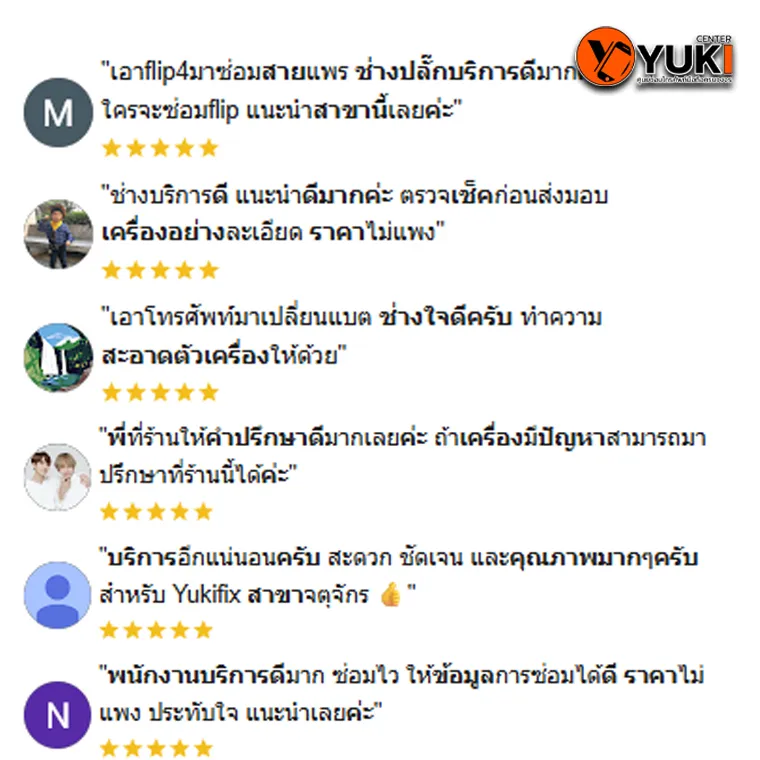 ภาพรวมรีวิว 5 ดาวจากลูกค้าจริงของร้าน Yuki Center บน Google Maps