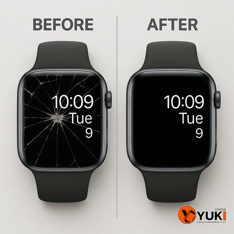 ภาพก่อนซ่อม หลังซ่อม apple watch หน้าจอแตก