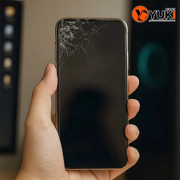 iPhone หน้าจอแตกเล็กน้อย แต่ยังใช้งานได้ ควรรีบซ่อมที่ Yuki Center ก่อนปัญหาลุกลาม