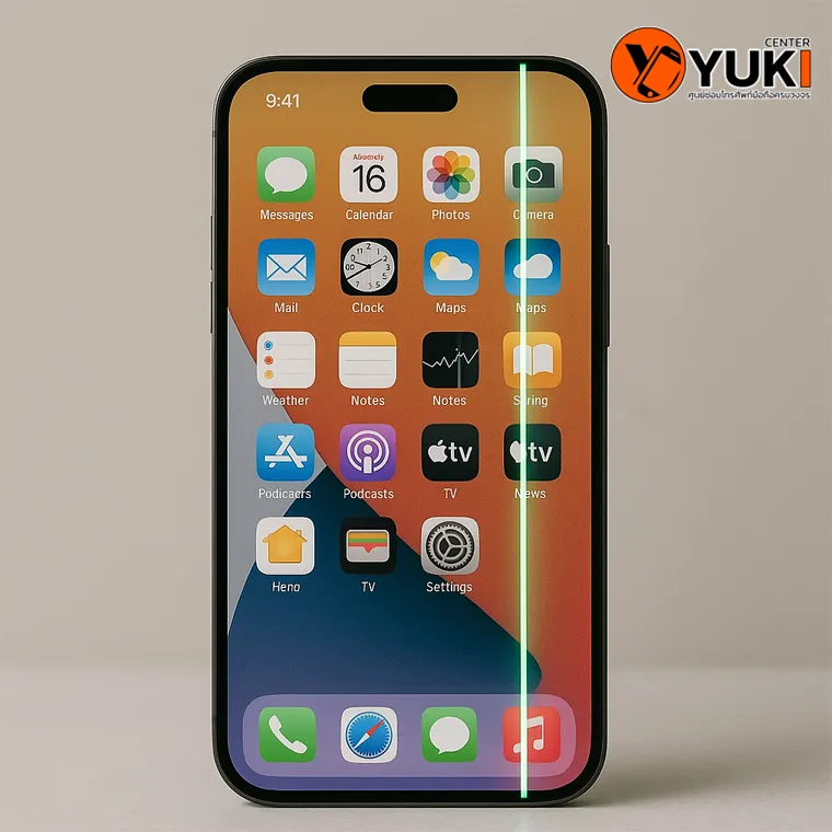 หน้าจอ iPhone มีเส้นเขียวพาด เกิดจากจอเสียหรือชำรุด ควรรีบซ่อมที่ Yuki Center
