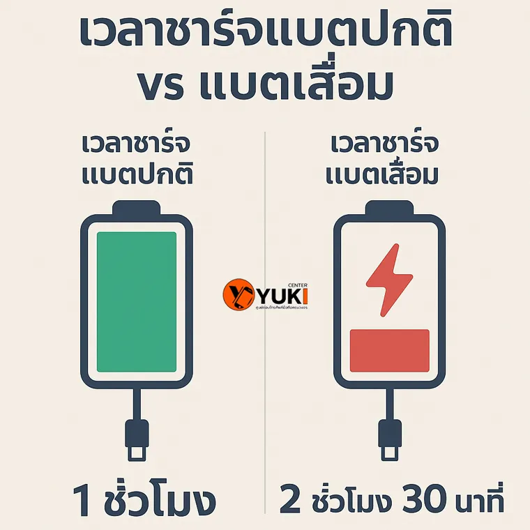 อินโฟกราฟิกเปรียบเทียบเวลาชาร์จแบตมือถือปกติและแบตเสื่อม ใช้เวลานานขึ้น