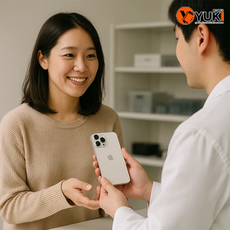 ลูกค้ารับเครื่องที่ร้านซ่อมมือถือ Yuki Center รังสิต