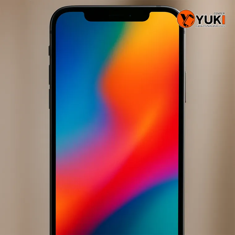“ภาพหน้าจอแท้ศูนย์ iPhone แบบ Close-up แสดงความคมชัดและสีสันสดใส โดย Yuki Center”