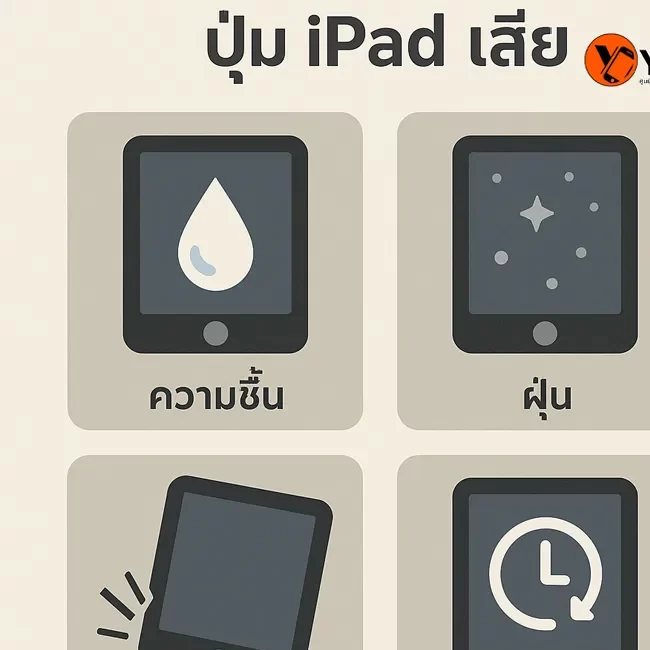 อินโฟกราฟิก สาเหตุที่ทำให้ปุ่ม iPad เสีย – ความชื้น ฝุ่น และการตกกระแทก