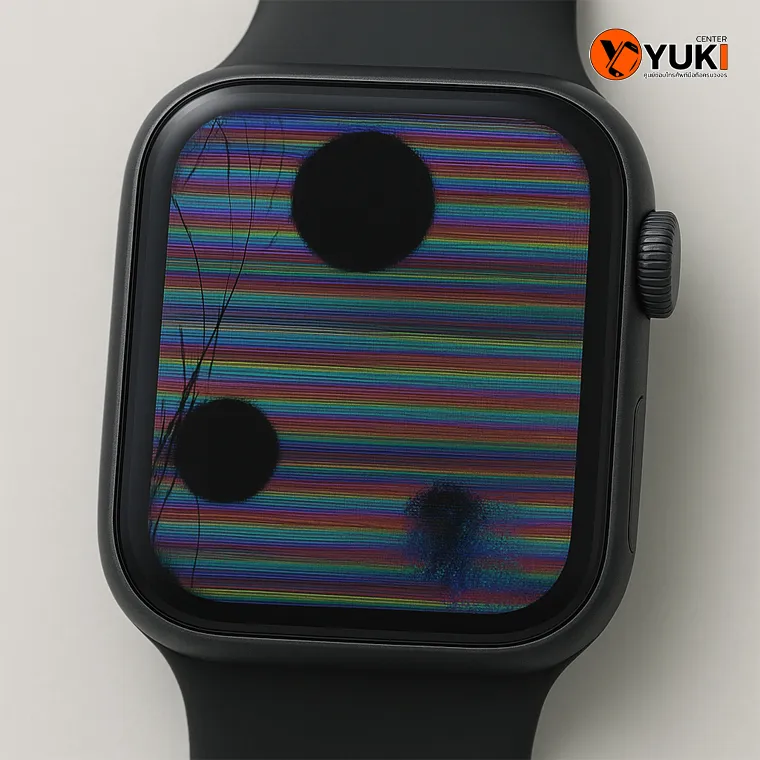 หน้าจอ Apple Watch เสียหนัก มีเส้นสีแนวนอน จุดดำ และสีเพี้ยนจากจอ OLED ชำรุด