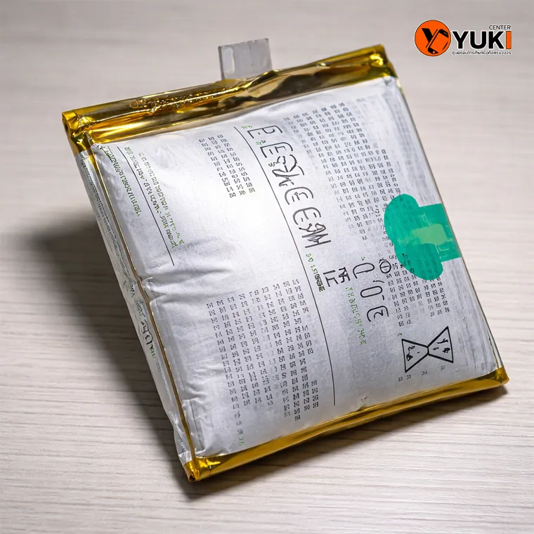 แบตเตอรี่ Vivo บวม วางบนโต๊ะซ่อม แสดงอาการแบตเสื่อมที่ควรเปลี่ยนทันที