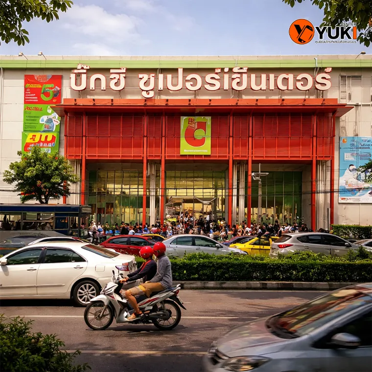 บิ๊กซีสะพานควาย หน้าทางเข้า ใกล้ร้านซ่อมโทรศัพท์มือถือ Yuki Center สะพานควาย เดินทางสะดวก ใกล้ BTS
