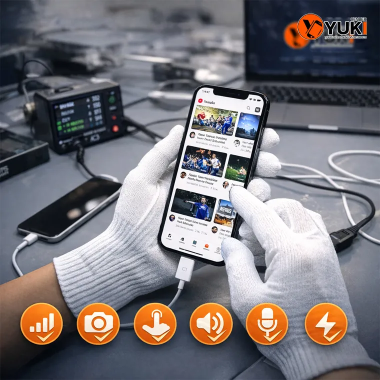 ขั้นตอนทดสอบ iPhone หลังซ่อมที่ YukiCenter ตรวจเช็กหน้าจอ เสียง กล้อง ระบบสัมผัส และการชาร์จ ก่อนส่งมอบให้ลูกค้า