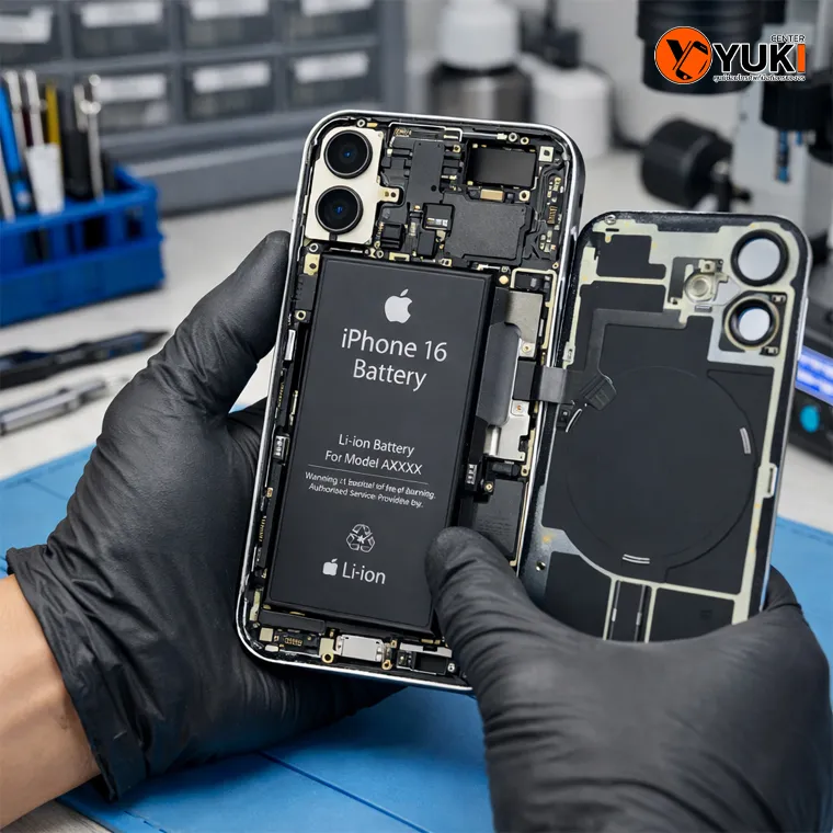 ช่างกำลังเปลี่ยนแบต iPhone 16 ภายในเครื่อง แบตเตอรี่ Li-ion รุ่นใหม่