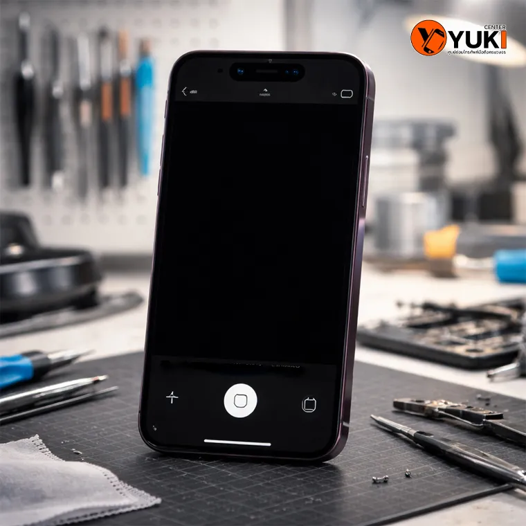 เปิดแอปกล้องหน้า iPhone 14 Pro Max แล้วจอดำ กล้องไม่ขึ้น บนโต๊ะซ่อมมาตรฐาน