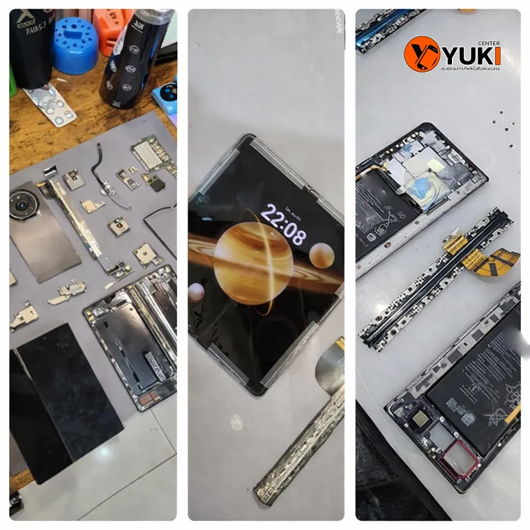 อะไหล่หน้าจอและโครงสร้างภายใน Honor Magic V3 ระหว่างถอดประกอบเพื่อซ่อมจอพับด้านใน Honor Magic V3 repair