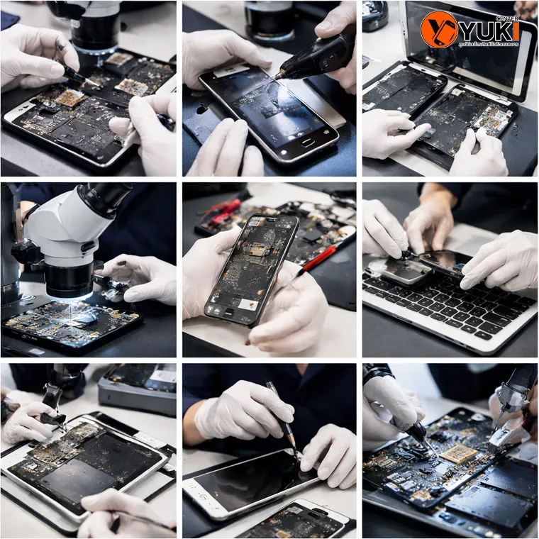 ขั้นตอนการซ่อมเมนบอร์ด iPhone และ iPad โดยทีมช่างผู้เชี่ยวชาญของ Yuki Center ใช้กล้องไมโครสโคปและเครื่องมือเฉพาะทาง ซ่อมอย่างละเอียดในห้องซ่อมมาตรฐาน