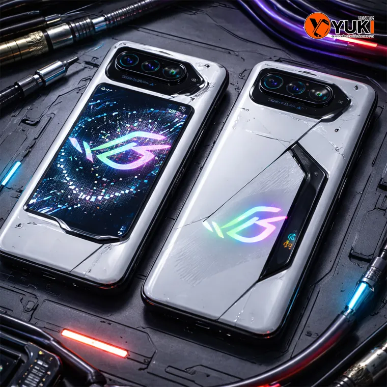 ROG Phone 8 Pro AniMe Vision และ ROG Phone 8 RGB logo ด้านหลังเครื่อง แสดงความแตกต่างของฝาหลังมือถือเกมมิ่ง ASUS ROG