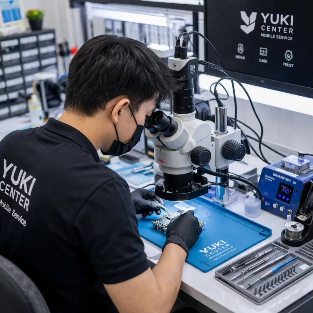 ช่างซ่อมมือถือใช้กล้อง Microscope ซ่อมเมนบอร์ด iPhone ที่ร้านซ่อมมือถือรามอินทรา Phone Repair Ramintra