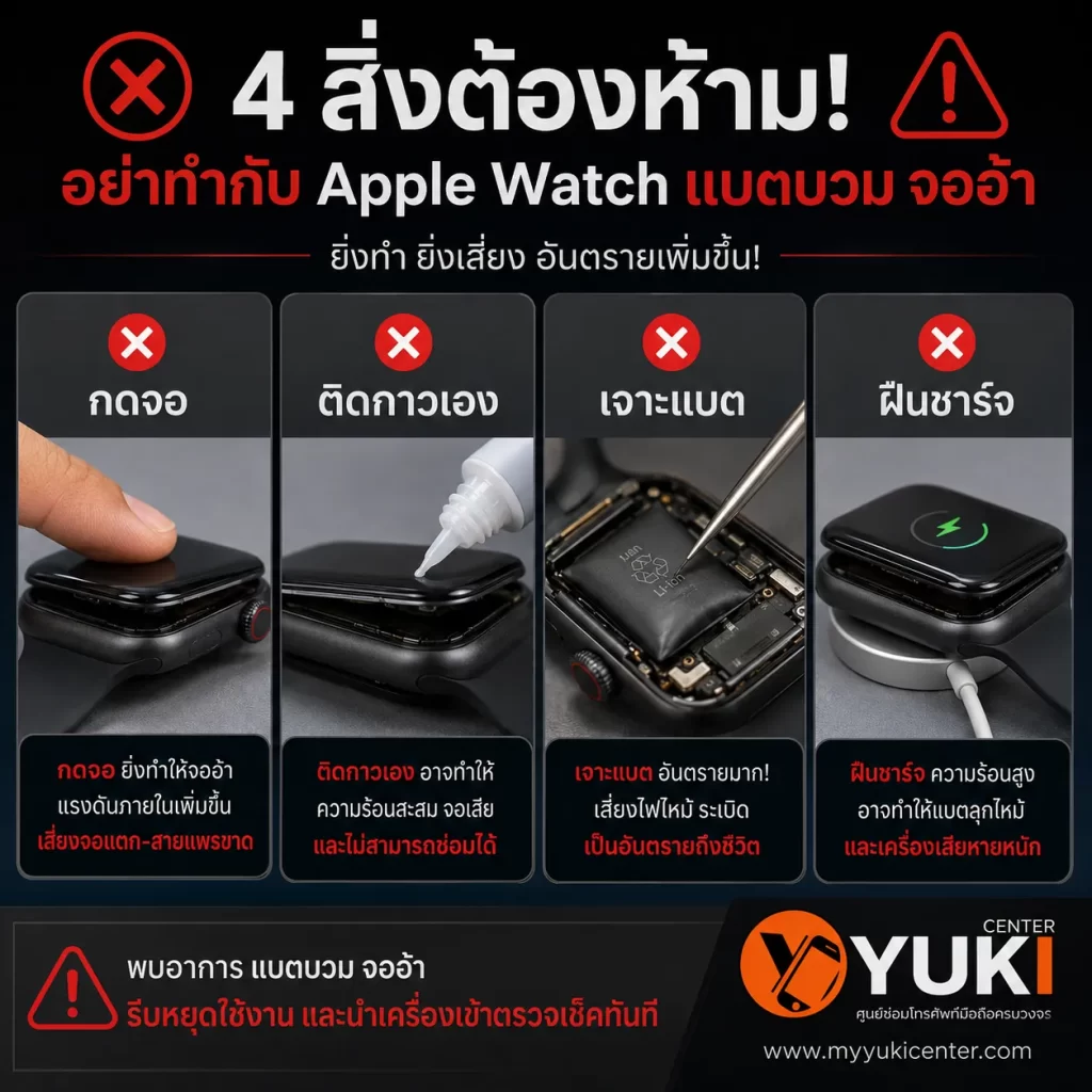 4 สิ่งต้องห้ามเมื่อ Apple Watch แบตบวม จออ้า ห้ามกดจอ ติดกาว เจาะแบต และฝืนชาร์จ