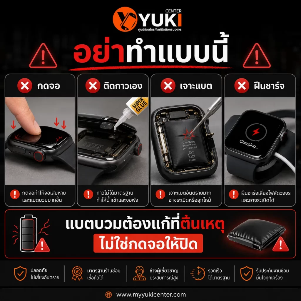 Apple Watch แบตบวม ห้ามกดจอ ติดกาว เจาะแบต หรือฝืนชาร์จ