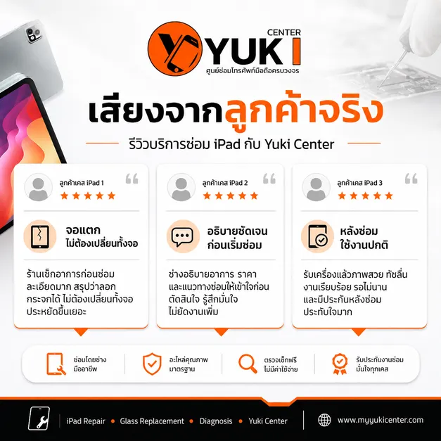 รีวิวลูกค้าจริงซ่อม iPad จอแตก ลอกกระจกและตรวจอาการที่ Yuki Center