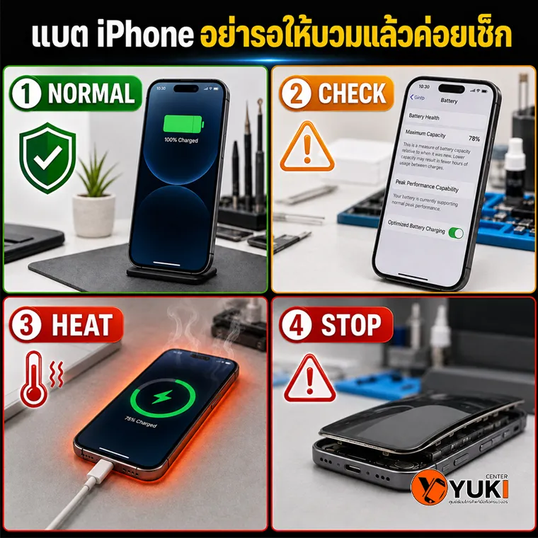 อาการแบต iPhone ปกติ แบตเสื่อม เครื่องร้อน และแบตบวมที่ควรหยุดใช้งาน