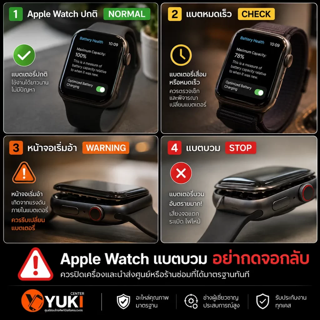 Apple Watch แบตบวม หน้าจออ้า ห้ามกดจอกลับ ควรหยุดใช้และตรวจแบตเตอรี่