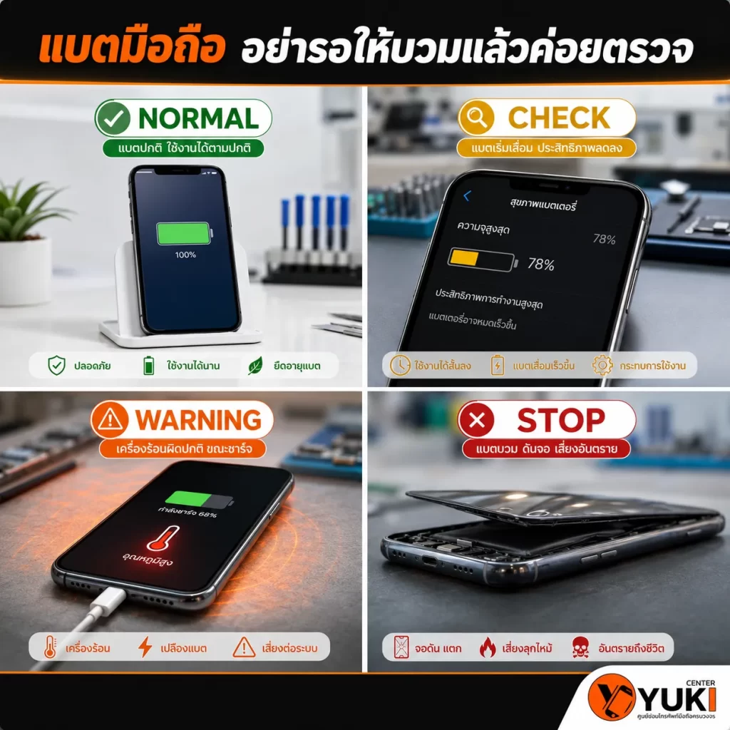 แบตมือถือเสื่อม แบตบวม เครื่องร้อน เช็ก Battery Health ก่อนเปลี่ยนแบต Yuki Center