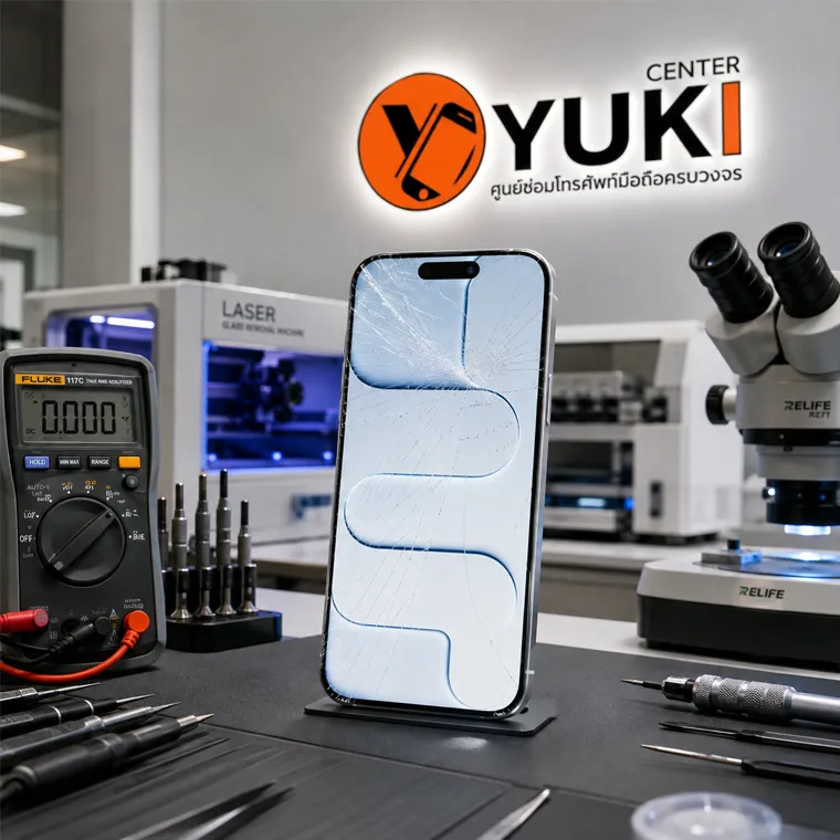 iPhone Air จอแตก รอตรวจและลอกกระจกด้วย Laser ที่ Yuki Center