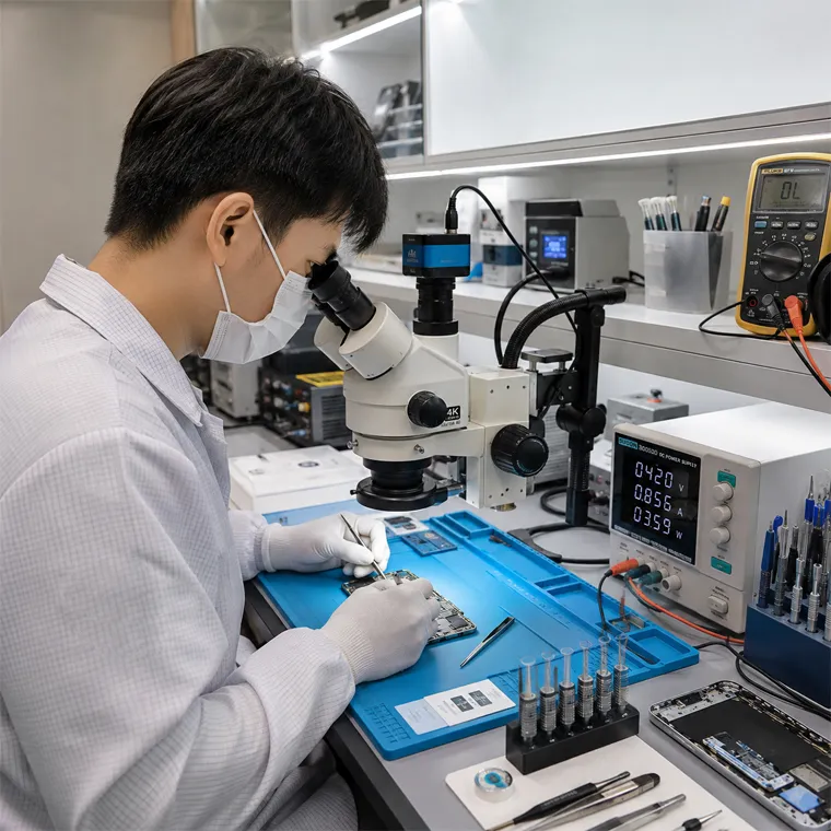 ช่าง YukiCenter ตรวจเมนบอร์ด iPhone น้ำเข้าด้วยกล้อง Microscope