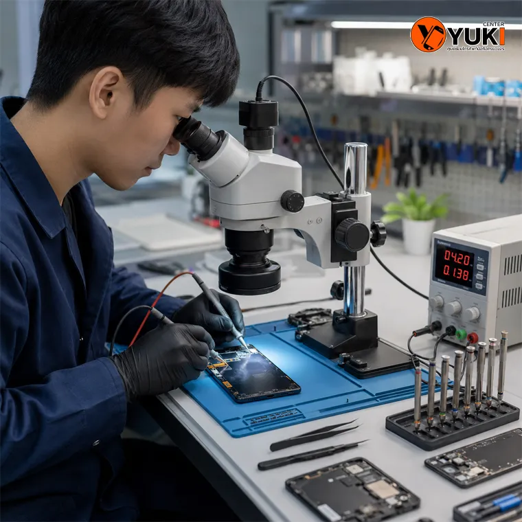 ช่างตรวจ Samsung S22 Ultra จอขึ้นเส้นด้วยกล้อง Microscope ก่อนซ่อมเฉพาะจุด