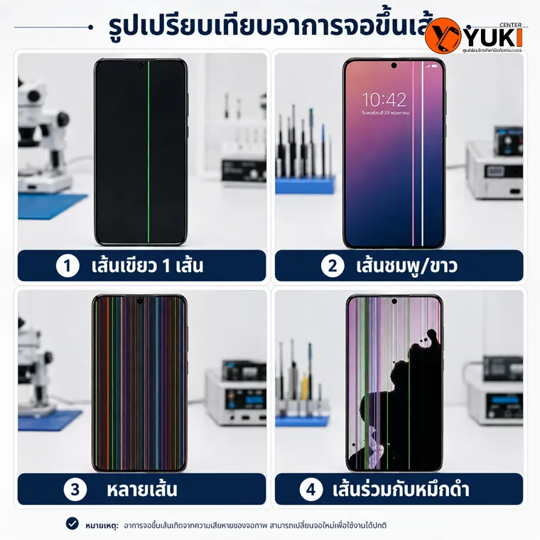 เปรียบเทียบอาการ Samsung S24 Ultra จอขึ้นเส้นเขียว เส้นชมพู หลายเส้น และหมึกดำ
