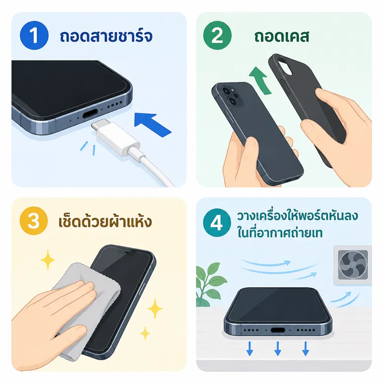 วิธีช่วย iPhone ตกน้ำ ถอดสาย เช็ดเครื่อง และวางให้แห้ง