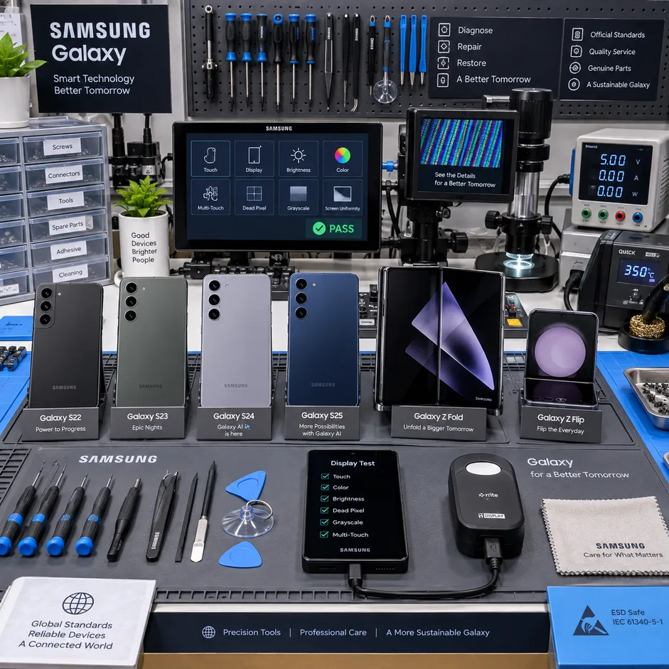ศูนย์ซ่อม Samsung Galaxy ตรวจเช็ก S Series Z Fold และ Z Flip ด้วยเครื่องมือมาตรฐานโดย Yuki Center