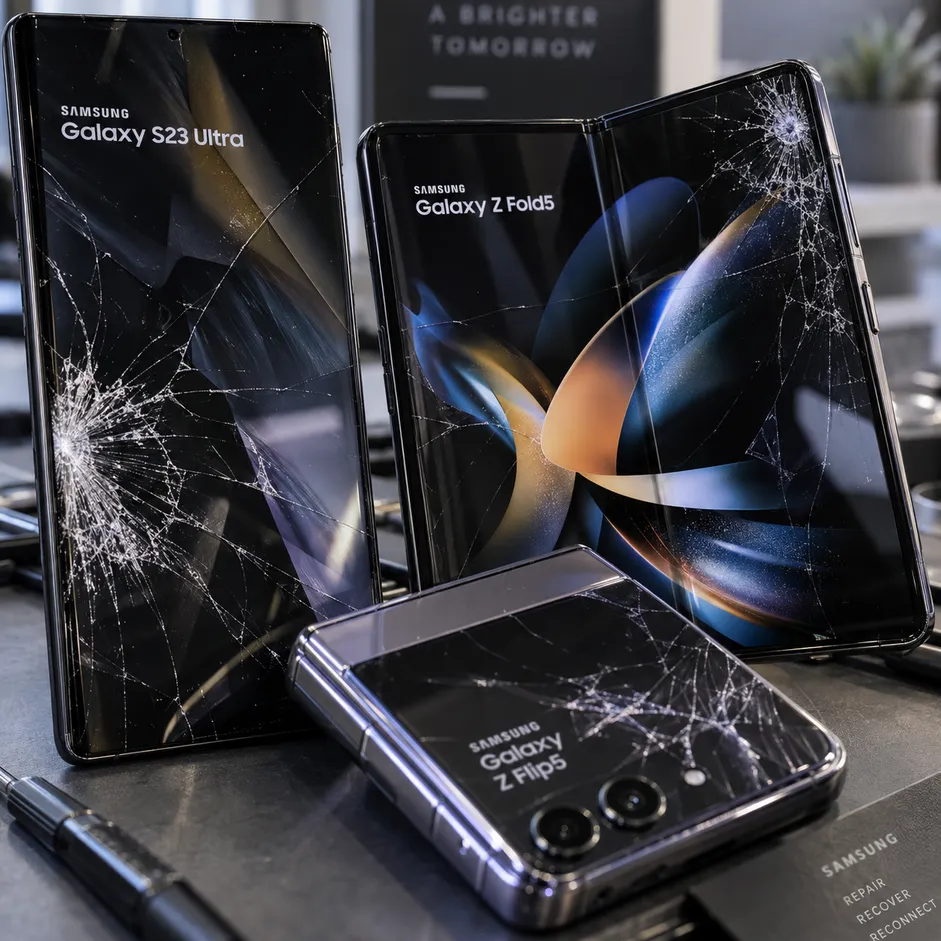 Samsung Galaxy S23 Ultra, Z Fold และ Z Flip จอแตก เปรียบเทียบอาการก่อนซ่อมและเปลี่ยนจอ Samsung