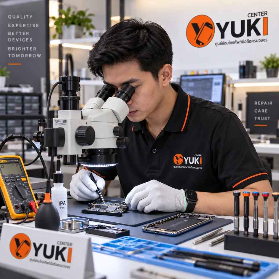 ช่าง Yuki Center ตรวจ Mainboard iPhone ใต้ Microscope พร้อม Multimeter วิเคราะห์สาเหตุ Panic Full และรีสตาร์ทเอง